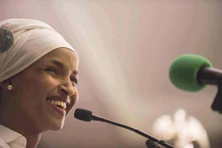 Ilhan Omar, a candidate for State Representative for District 60B in Minnesota, gives an acceptance speech on election night, November 8, 2016 in Minneapolis, Minnesota. Omar, a refugee from Somalia, is the first Somali-American Muslim woman to hold public office. Photo: ANP/ AFP Stephen Maturen