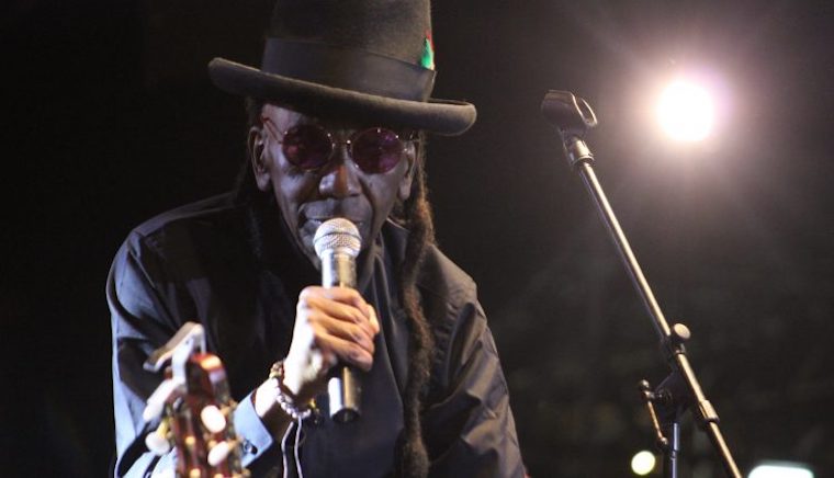 Thomas Mapfumo performs at the Home-coming bira at Glamis Arena in Harare in April,