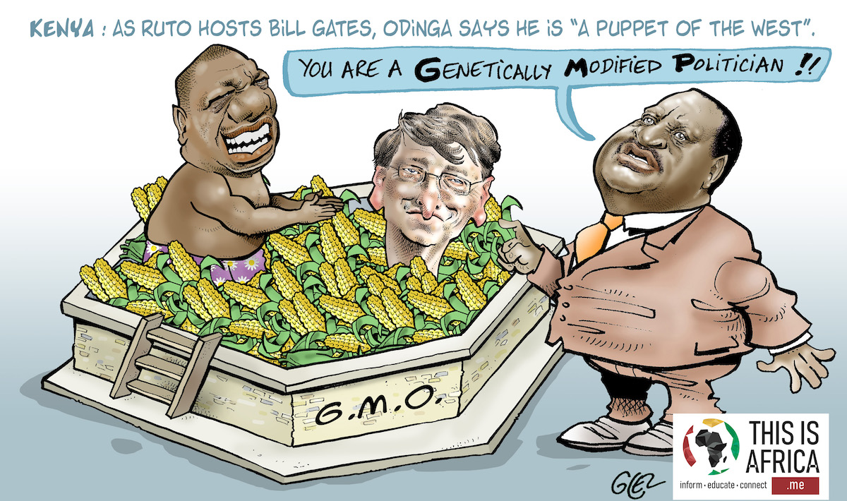 Cartoon of Odinga and President Ruto. Odinga is a "puppet of the West”
