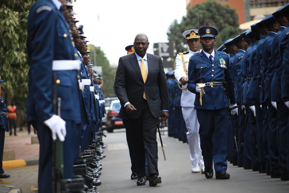 President William Ruto inspects a guard of honour in Nairobi, Kenya.
