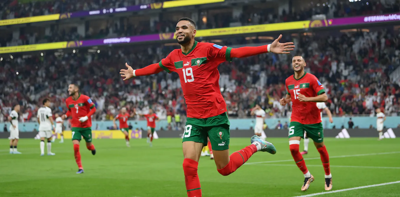 Youssef En-Nesyri of Morocco celebrates his winning goal.