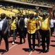 Supra Mahumapelo, former premier of North West Province, former president Jacob Zuma and current president Cyril Ramaphosa at an ANC celebration in 2016.