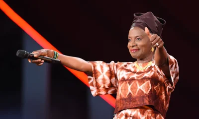 Angelique Kidjo on stage in Paris in 2021.