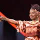 Angelique Kidjo on stage in Paris in 2021.