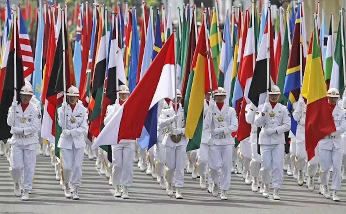 An Indonesian military honour guard marks the 60th anniversary of the Asian-African Conference in Bandung in 2015.