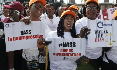Women protesting the failure of the gender equality bills on International Women’s Day in 2022.
