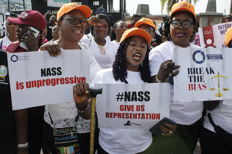 Women protesting the failure of the gender equality bills on International Women’s Day in 2022.
