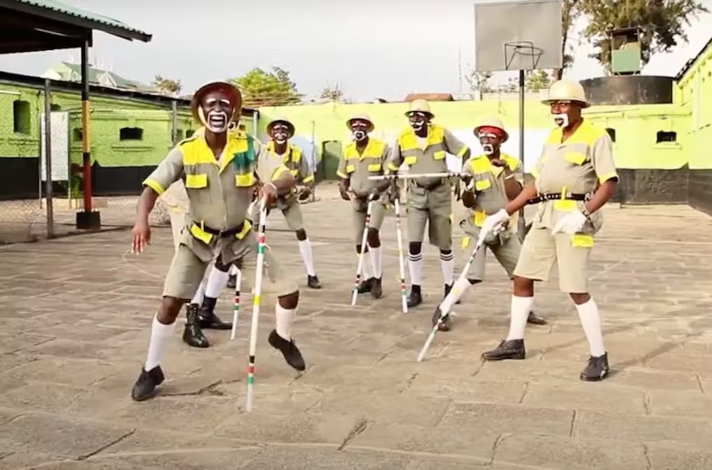 The Zangalewa Dance Troupe, inspired by the Cameroonian band Zangalewa, performs in a prison in Kenya.