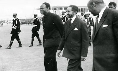 Ethiopian Emperor Haile Selassie, centre, and Ghana’s founder and first President Kwame Nkrumah, left, during the launch of the OAU in Addis Ababa.