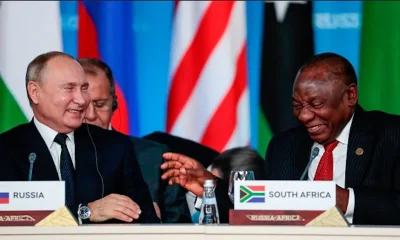 President Vladimir Putin, left, and President Cyril Ramaphosa in Sochi, Russia, in 2019. Sergei Chirikov/P