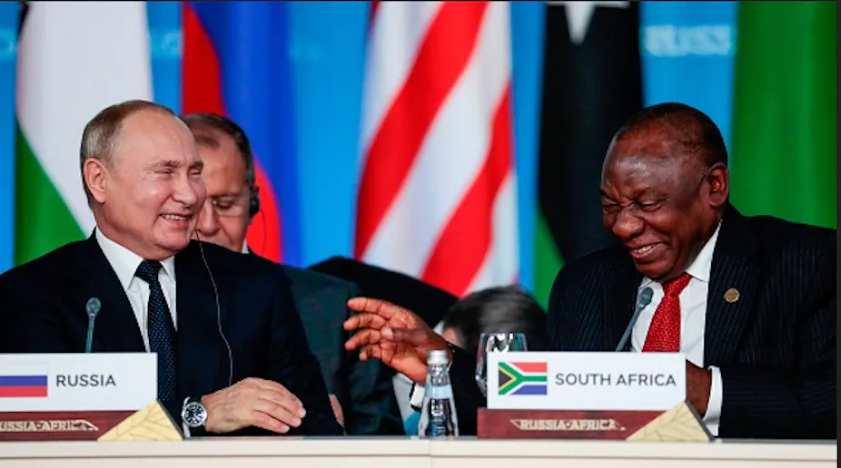 President Vladimir Putin, left, and President Cyril Ramaphosa in Sochi, Russia, in 2019. Sergei Chirikov/P