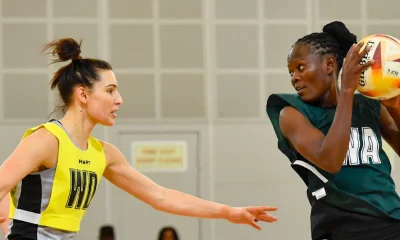 Thandi Galleta of Malawi (right) and Karin Burger of New Zealand in a 2023 World Cup warm up match in Cape Town