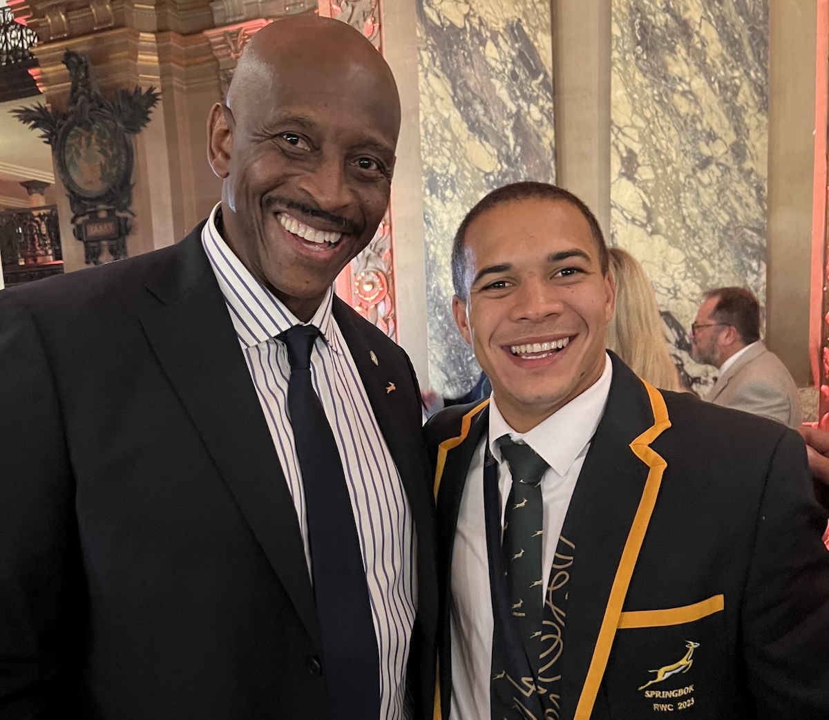Herbert Mensah with Springbok World Cup-winner Cheslin Kolbe 