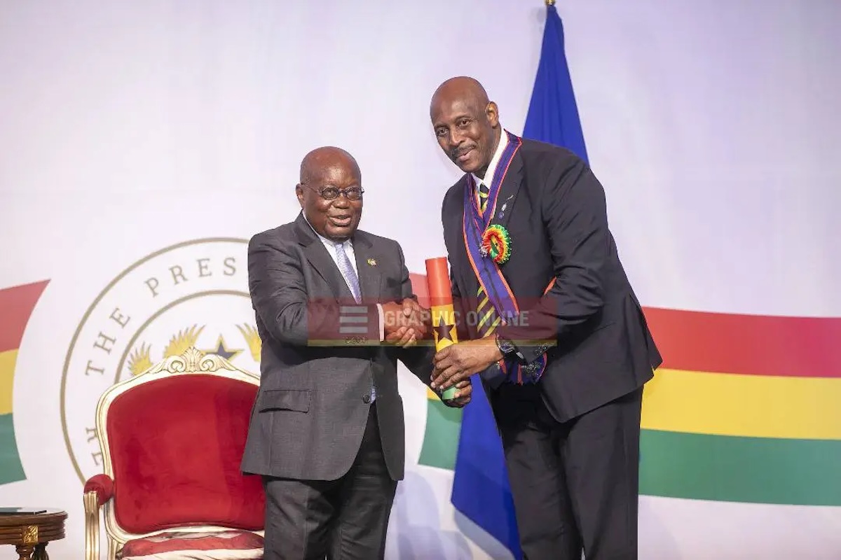 Herbert Mensah is being awarded with The Order of The Volta by Ghana's last president Nana Addo Dankwa Akufo-Addo, an award for outstanding service to the country. 